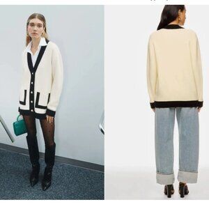 Ronny Kobo Colorblock Cardigan Sweater Ivory Black Size Medium